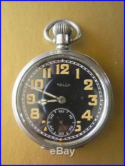 ROLEX Open Face Military Pocket Watch in Sterling Silver Dennison Case 1946