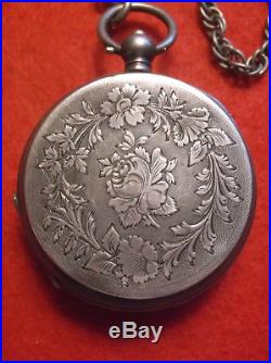 RUNS 1880 Favre JACOT SWISS Key POCKET WATCH for Russia 875 Silver Hunter Case
