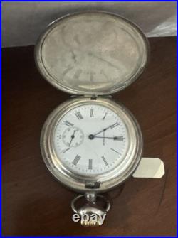 RUNS American Waltham Watch Co. Silver Pocket Watch Illinois Hunting Case 47mm