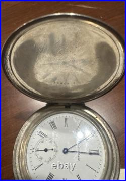 RUNS American Waltham Watch Co. Silver Pocket Watch Illinois Hunting Case 47mm