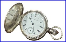 RUNS American Watch Co. Waltham Coin Silver Pocket Hunting Case 50mm Lever Set