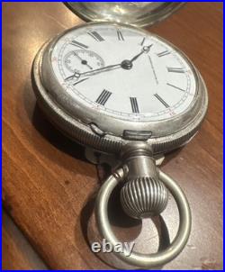 RUNS American Watch Co. Waltham Coin Silver Pocket Hunting Case 50mm Lever Set
