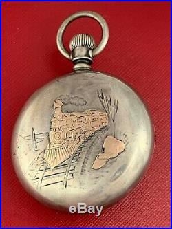 Railroad Style 18 Size Pocket Watch Case With Rose Gold Choo-choo Train