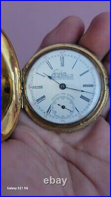 Railway Time Keeper Pocket Watch 21 Jewels Hunter Case Gold Filled Train Size 18