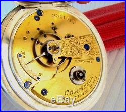 Rare 1884 WALTHAM CHAMPION Key Wind Pocket Watch in COIN SILVER CASE 18s Runs