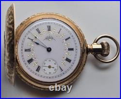 Rare 1897, Elgin Fancy Tri Color Gold, 15 Jewels Full Hunter Pocket Watch