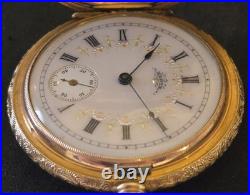 Rare 1897, Elgin Fancy Tri Color Gold, 15 Jewels Full Hunter Pocket Watch
