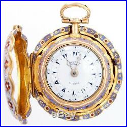 Rare 18k Gold Enameled Triple Case Edward Prior Womens Pocket Watch