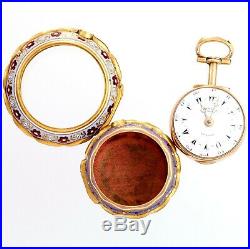 Rare 18k Gold Enameled Triple Case Edward Prior Womens Pocket Watch