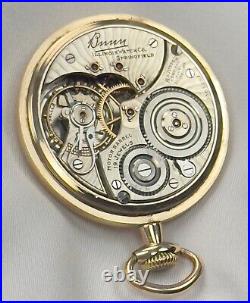 Rare 1918 Bunn 16s 19j Mod 11 Cls 1 RG Pocket Watch Signed Monty Dial 14KGF Case