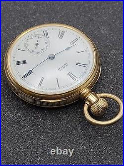 Rare Antique 1880 Waltham Hillside Grade Pocket Watch 18k Yellow Gold Case
