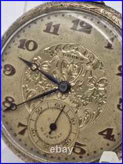 Rare Antique 1920 Gruen Guild 19 Pocket Watch GF Wadsworth Case Swiss. Works