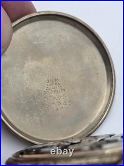 Rare Antique 1920 Gruen Guild 19 Pocket Watch GF Wadsworth Case Swiss. Works