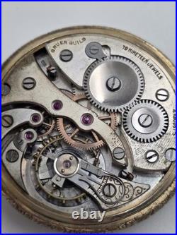 Rare Antique 1920 Gruen Guild 19 Pocket Watch GF Wadsworth Case Swiss. Works