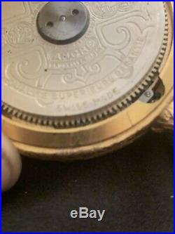 Rare Antique Arnex Hebdomas 8 Day Pocket Watch Dogs Scene Gold Filled Case