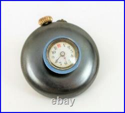 Rare Antique Button Hole Pocket Watch Gunmetal Case Art Deco Gent's Guilloche