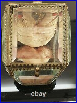 Rare Antique French Bevelled Glass Ormolu Casket Pocket Watch Holder Case. NICE1