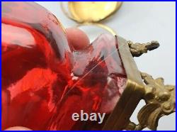 Rare Antique Imperial Desk Men's Pocket Watch Holder Case Brass Red Glass