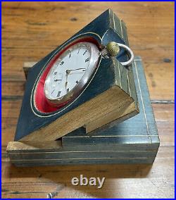 Rare Antique Inlaid Pocket Watch Display Stand Carry Box (Watch Not Included)