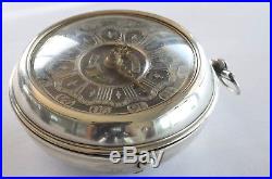 Rare Antique Silver Pair Case Verge Fusee Champleve Dial Pocket Watch 1741