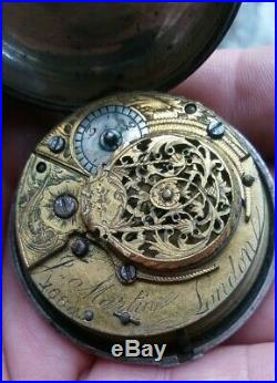 Rare Antique Verge Fusee Pair Case Silver English Pocket Watch Matin London 1802