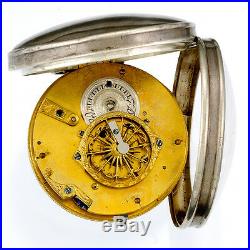 Rare Antique Verge Fusee Pocket Watch Ca1810s Front Wind Keywind, Silver Case