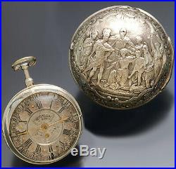 Rare Antique Wolldon Vere Fusee Silver Repoussee Pair Case Pocket Watch Ca1690