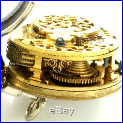 Rare Antique Wolldon Vere Fusee Silver Repoussee Pair Case Pocket Watch Ca1690