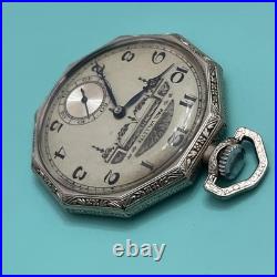 Rare Art Deco Paul Vallette 17 Jewels Pocket Watch White Gold Filled Case Runs
