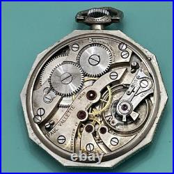 Rare Art Deco Paul Vallette 17 Jewels Pocket Watch White Gold Filled Case Runs