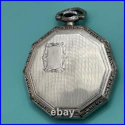 Rare Art Deco Paul Vallette 17 Jewels Pocket Watch White Gold Filled Case Runs