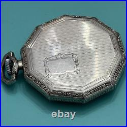 Rare Art Deco Paul Vallette 17 Jewels Pocket Watch White Gold Filled Case Runs