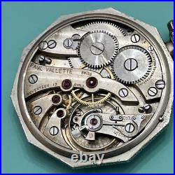 Rare Art Deco Paul Vallette 17 Jewels Pocket Watch White Gold Filled Case Runs