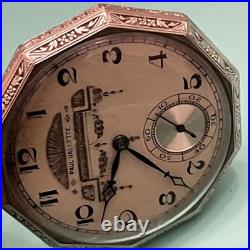 Rare Art Deco Paul Vallette 17 Jewels Pocket Watch White Gold Filled Case Runs