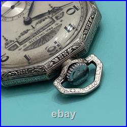 Rare Art Deco Paul Vallette 17 Jewels Pocket Watch White Gold Filled Case Runs