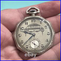 Rare Art Deco Paul Vallette 17 Jewels Pocket Watch White Gold Filled Case Runs