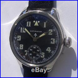 Rare Big Military LONGINES Swiss Wristwatch in Steel Case Aviator Pilots