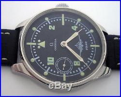 Rare Big Military OMEGA Swiss Wristwatch in Steel Case Aviator Pilots
