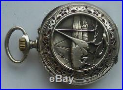 Rare Chirping Cricket Alarm Pocket Watch, Silver Case, stem winds 2 springs