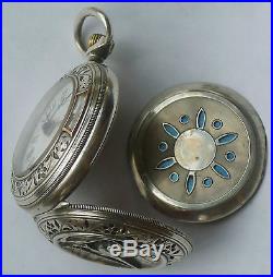 Rare Chirping Cricket Alarm Pocket Watch, Silver Case, stem winds 2 springs