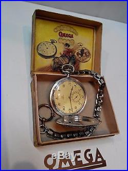 Rare Excellent Swiss Pocket Watch Omega Full Hunter Case. 900 Solid Silver Nielo
