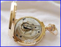 Rare Heavy Solid 14K Gold hunter case Box Hinge Waltham pocket watch year 1887