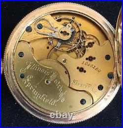 Rare Illinois Watch Co pocket watch, mfg 1890, gilt case and runs great