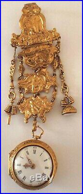 Rare Mint Gilt Repousse Case And Chatelaine+ Bits Verge Fusee P/watch Working