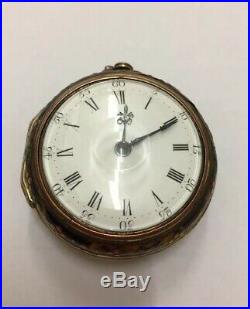 Rare Near Mint Fine Under Painted Horn Pair Case Verge Fusee Pocket Watch Early
