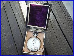 Rare & Perfect Working HUGUENIN Chronograph Silver Case Pocket Watch +Box +Chain