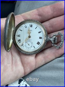 Rare Rollie 17 Jewels Incabloc Hunter's Case Pocket Watch Nature Scene