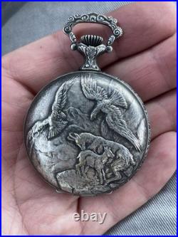 Rare Rollie 17 Jewels Incabloc Hunter's Case Pocket Watch Nature Scene