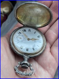 Rare Rollie 17 Jewels Incabloc Hunter's Case Pocket Watch Nature Scene