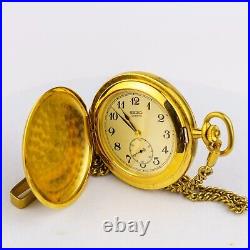 Rare Seiko Quartz Pocket Watch Gold Case W Cover Prime Minister Engraving #1498